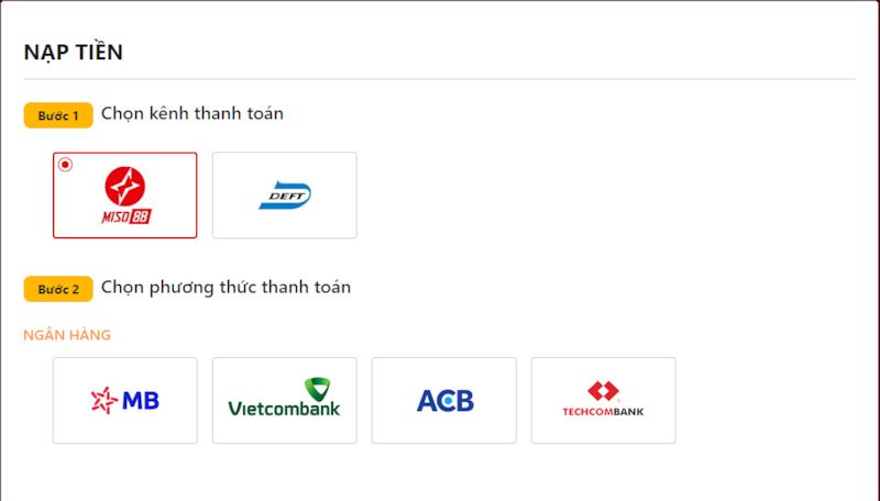 Các hình thức nạp tiền Miso88 hiện nay